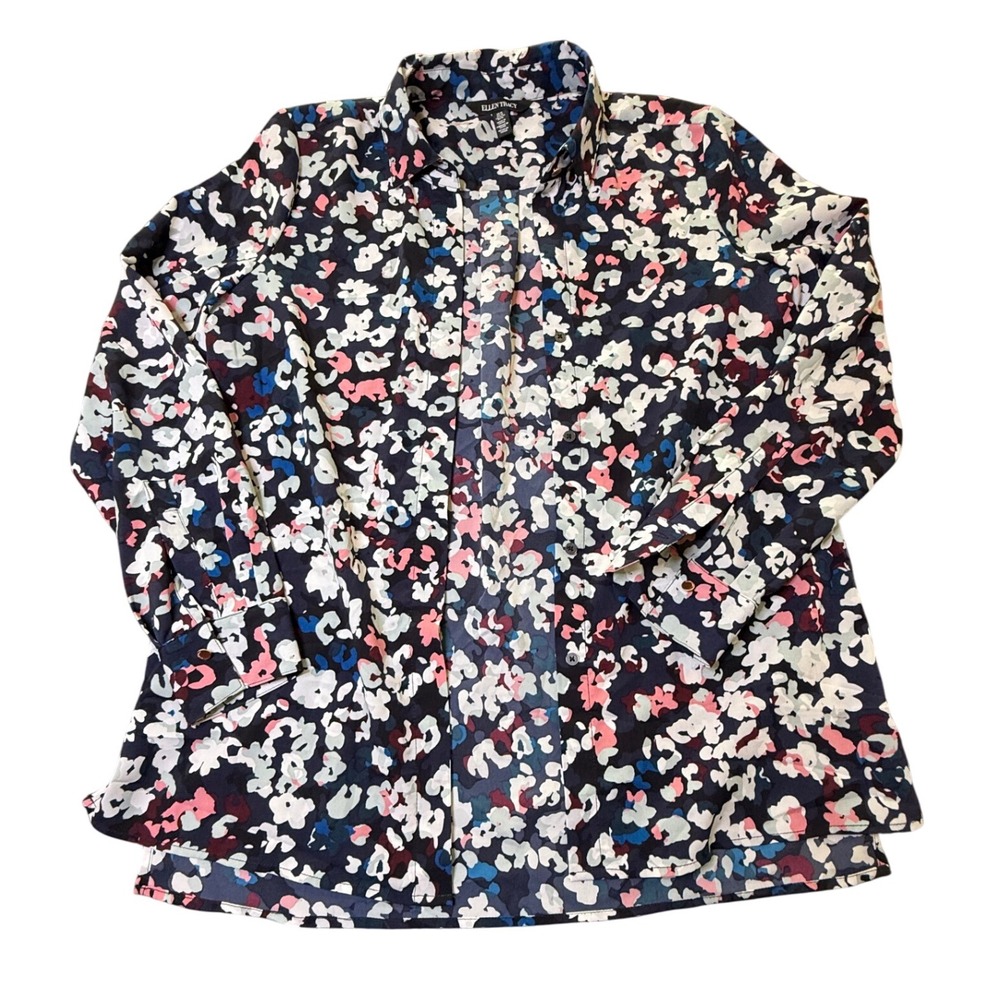 Ellen Tracy Floral Print Blouse Long Sleeve Button Down Shirt M‎